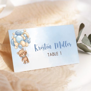 Tarjeta de lugar de espera de Bearly, tarjeta de lugar de invitado de espera de Bearly, decoración de baby shower de oso, podemos esperar a niño de baby shower de Bearly, plantilla editable