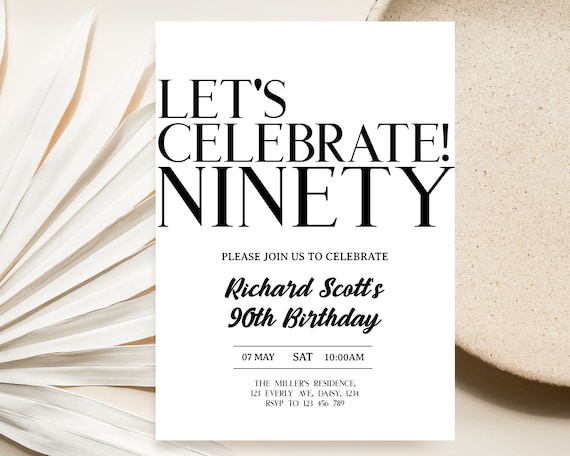 90th Birthday Invitation For Men, 90th Birthday Invitation, 90th Birthday Invite, 90th Birthday Party, Editable Instant Download
