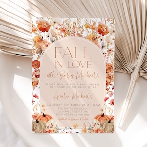 Fall in Love Baby Shower Invitation, Fall Floral Baby Shower Invite, Fall Baby Shower Invite, Autumn Baby Shower Invite, Template