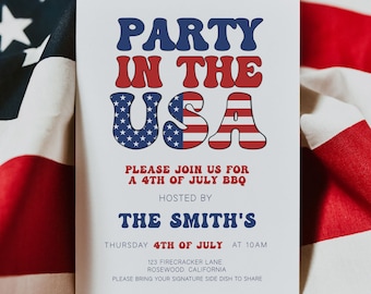 4th Of July BBQ Invitation, 4th of July Invite,4th of July Invitation, Party In the USA Invitation Template, 4th of July Invite