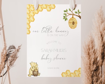 Classic Winnie the Pooh Baby Shower Welcome Sign, Winnie the Pooh Baby Shower Decorations, Pooh Baby Shower Decor, Editable Template