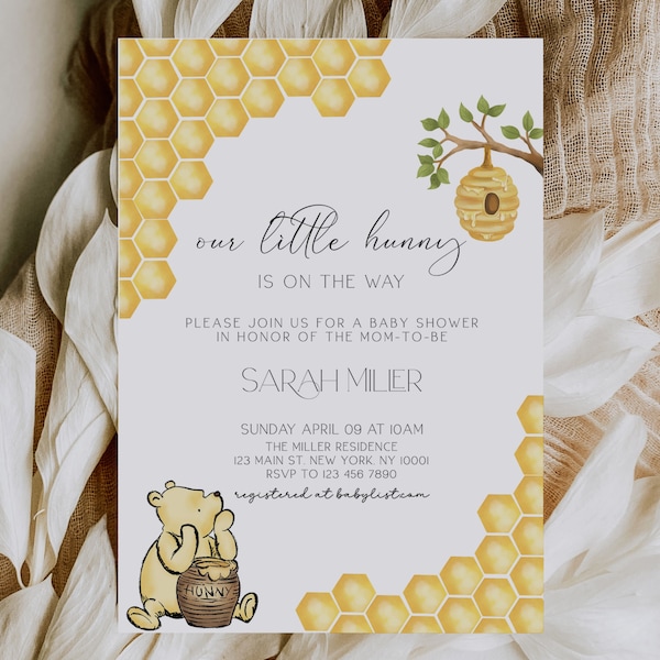 Classic Winnie the Pooh Baby Shower Invitation, Winnie the Pooh Baby Shower Invite, Little Hunny is On the Way, Gender Neutral Baby Shower