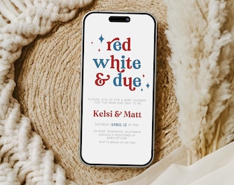 Red White and Due Baby Shower Evite, 4th of July Baby Shower Invite, July Baby Shower Theme, Firecracker, Summer Baby Shower, Template