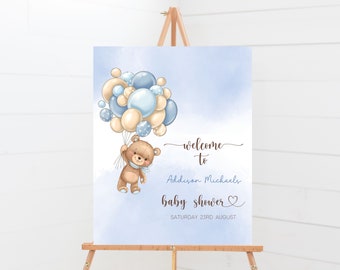 Bearly Wait Welcome Sign, Bear Baby Shower Welcome Sign, Blue Boy Welcome Sign, Bearly Wait Baby Shower Sign, Editable, Instant Download