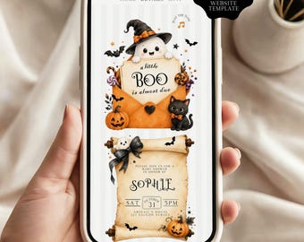A Little Boo is Almost Due Baby Shower Invitation Website, Little Boo Baby Shower, Halloween, Canva Website Template (Digital Download)