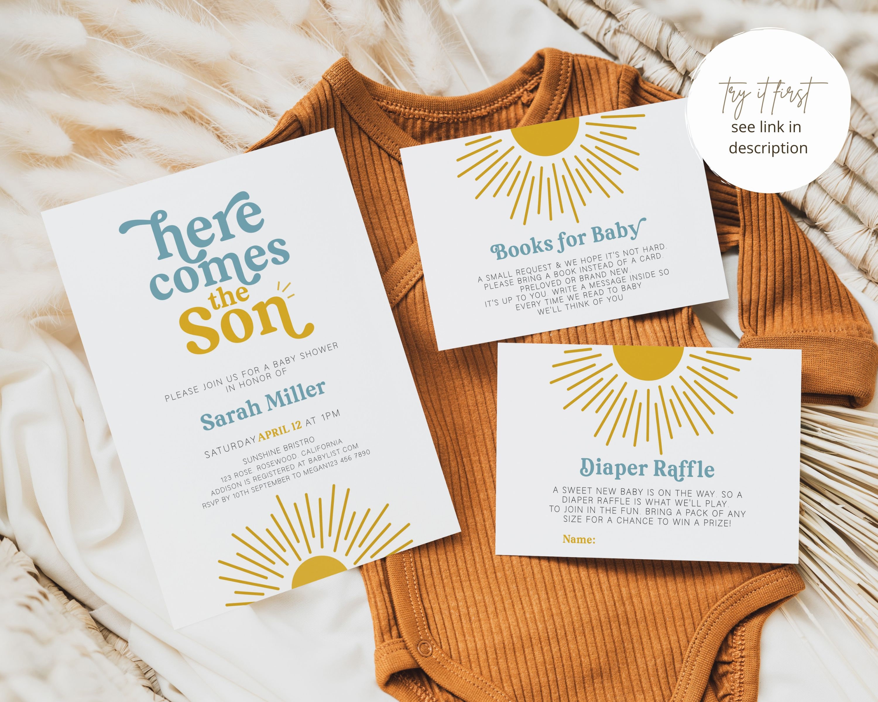 YKYENR Here Comes The Sun Baby Shower Invitation,25 Sunshine, image size:3000x2400