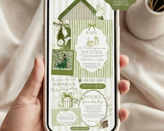 We Love You So Matcha Baby Shower Invitation Website, Matcha Baby Shower, Canva Invitation Website Template (Digital Download)