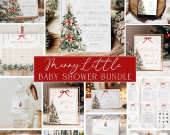Merry Little Baby Shower Bundle, Christmas Tree Baby Shower, Winter Baby Shower, Baby Shower Decor, Canva