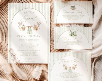 Invitación para baby shower de Little Sprout, Baby Shower de mercado de agricultores, Baby Shower campestre, Little Sprout, Cultivado localmente, Plantilla de Canva