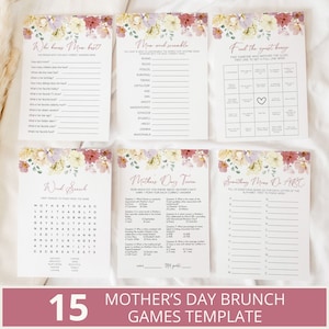 Pacchetto giochi per il brunch della festa della mamma, giochi per la festa della mamma, giochi stampabili per la festa della mamma, idee per il brunch della festa della mamma, modello modificabile