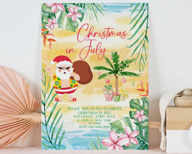 Christmas in July Invitation, Christmas in July Invite, Summer Christmas Party Invitation, Editable Instant Download image 1