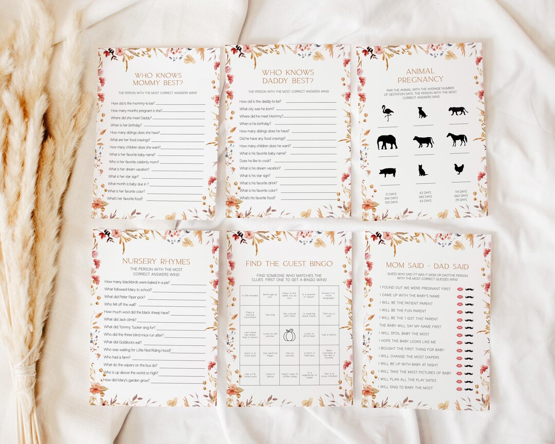 Floral Fall Baby Shower Games Bundle, Fall Baby Shower Games, Fall ...