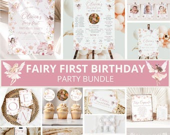 Fee zum ersten Geburtstag Bundle, Fee Geburtstag Bundle, Fee zum ersten Geburtstag Einladung, Fee zum ersten Geburtstag Dekorationen, Garten 1., Vorlage