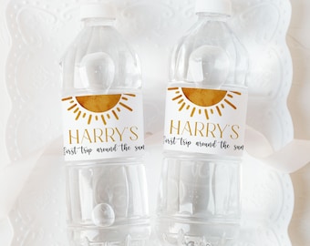 Etiqueta de botella de cumpleaños de sol, etiqueta de botella de agua de sol, favor de cumpleaños de sol imprimible, etiqueta de botella de cumpleaños de sol, plantilla editable