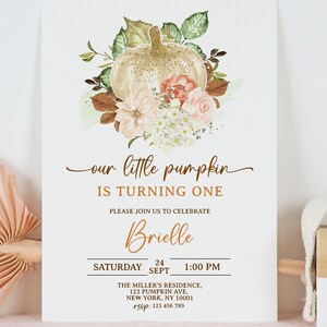 Little Pumpkin Birthday Invitation, Pumpkin 1st Birthday Invitation, Fall Birthday Invite, Little Pumpkin Invite, Little Pumpkin Birthday