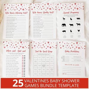 Pacchetto giochi per baby shower di San Valentino, giochi per baby shower con cuori, baby shower per piccoli innamorati, pacchetto per baby shower rosso, pacchetto di giochi modificabili