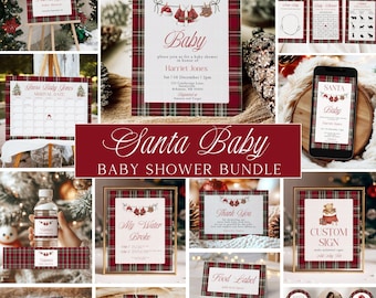 Santa Baby Shower Bundle, Christmas Baby Shower, Winter Baby Shower, Baby Shower Decor, Canva