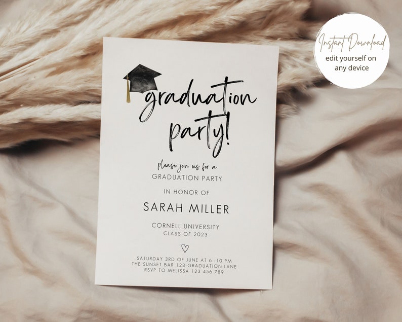 Graduation Party Invitation, Graduation Invitation Template, high School Graduation, Graduation Party Invite, Editable Template 画像 4