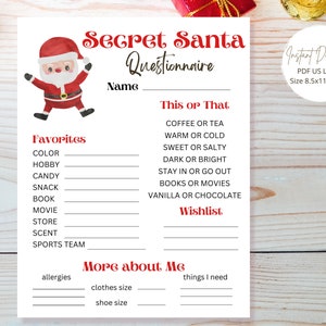 Fragebogen zum Thema Weihnachtsmann, Weihnachten, Geschenkbörse, Wichteln Fragebogen, Büro Wichtel, Klasse Wichtel, bedruckbar