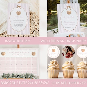Rosa bulle i ugnen babyshowerpaket, randigt, bulltema, duschdekorationer, flickabebis bild 2