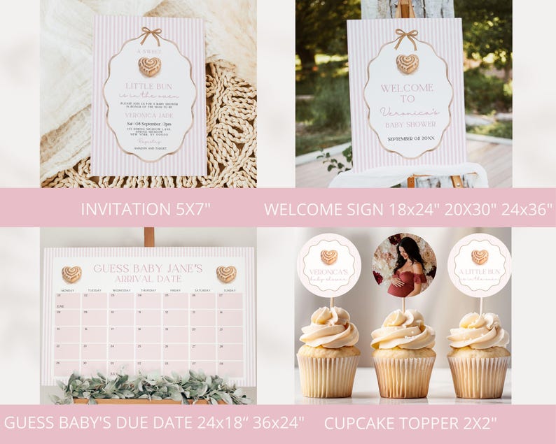 Rosa bulle i ugnen babyshowerpaket, randigt, bulltema, duschdekorationer, flickabebis bild 2