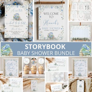 Blue Storybook Baby Shower Bundle, New Chapter Begins Baby Shower, Book themed Baby Shower, Baby Shower Decor, Boy Baby Shower, Canva