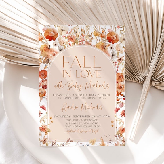 Fall in Love Baby Shower Invitation, Fall Floral Baby Shower Invite, Fall Baby Shower Invite, Autumn Baby Shower Invite, Template