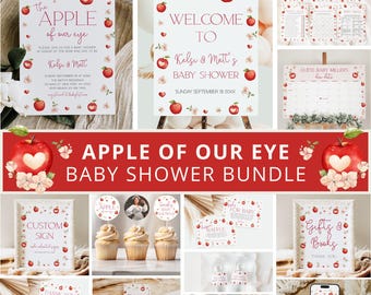 Paquete de baby shower de manzana, invitación para baby shower "La Niña de Nuestros Ojos", baby shower de otoño, decoraciones para baby shower de manzana, juegos, plantilla