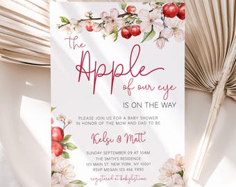 Apple Baby Shower Invitation, Apple of Our Eye Baby Shower Invitation, Fall Baby Shower Invite, Apple Baby Shower Invite, Editable Template