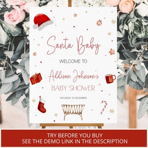 Santa Baby Shower Welcome Sign, Christmas Baby Shower Decorations, Winter Baby Shower Decor, Santa Baby Welcome Sign, Editable Template image 3
