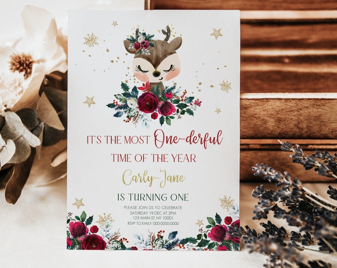 Weihnachts-Banner „It’s The Most ONEderful Time Of The Year“ – Gold, Rot, Grün Mit Glitzer Für 1. Geburtstag & Babyparty