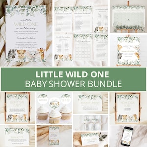 Safari-Baby-Dusche-Einladungs-Bundle, Dschungel-Baby-Dusche-Bundle, Wild One Baby-Dusche-Einladung, Grün-Baby-Dusche, bearbeitbare Vorlage