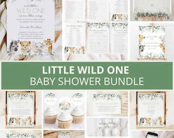 Safari Baby Shower Invitation Bundle, Jungle Baby Shower Bundle, Wild One Baby Shower Invitation, greenery Baby Shower, Edytowalny szablon
