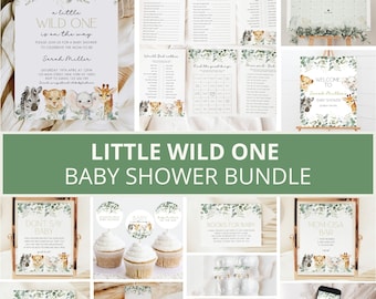 Safari Baby Shower Invitation Bundle, Jungle Baby Shower Bundle, Wild One Baby Shower Invitation , greenery Baby Shower, Editable Template