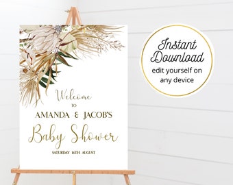 Boho Baby Shower Sign, Welcome Sign, Bohemian Baby Shower Welcome Sign Editable Template, Boho Baby Shower Decoration