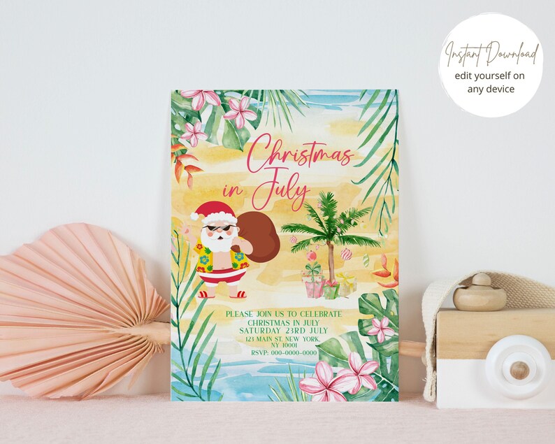 Christmas in July Invitation, Christmas in July Invite, Summer Christmas Party Invitation, Editable Instant Download image 2