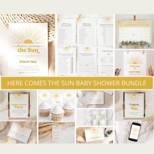 Here Comes the Son Baby Shower Bundle, Here Comes the Son Baby Shower Invitation, Sunshine Baby shower, Sunshine Baby Shower Decor, 130S