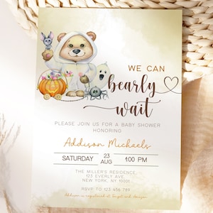 Halloween Baby Shower Invitation, Bearly Wait Halloween Baby Shower Invitation, Bearly Wait Baby Shower Invite, Editable Template, Instant