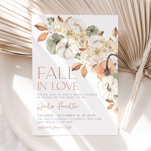 Fall in Love Bridal Shower Invitation, Fall Bridal Shower Invite, Pumpkin Bridal Shower Invite, Autumn Bridal Shower, Template