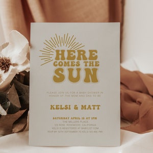 Here Comes the Sun Baby Shower Invitation, Sun Baby Shower Invitation, Sunshine Baby Shower Invitation Boy, Here Comes the Son, Editable