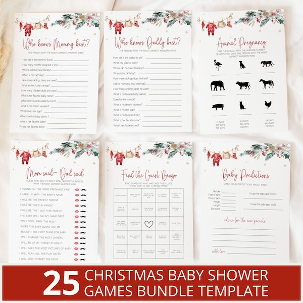 Santa  Baby Shower Games Bundle, Christmas Baby Shower Games, Neutral Baby Shower, Winter Baby Shower, Editable Games Bundle