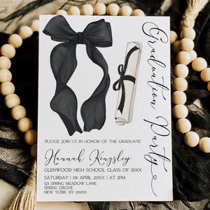 Black Bow Graduation Party Invitation, Graduation Invitation Template, Graduation Announcement, Graduation invitation, Photo, Canva Template
