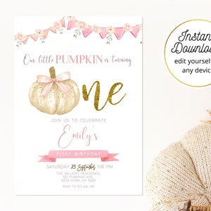 Little Pumpkin First Birthday Invitation, Pumpkin 1st Birthday Invitation, Fall Birthday Invite