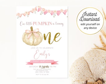 Little Pumpkin First Birthday Invitation, Pumpkin 1st Birthday Invitation, Fall Birthday Invite