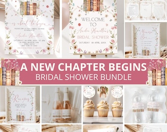 Storybook Bridal Shower Bundle, New Chapter Begins Bridal Shower, Book themed Bridal Shower, Storybook Bridal Shower Decor, Canva Template