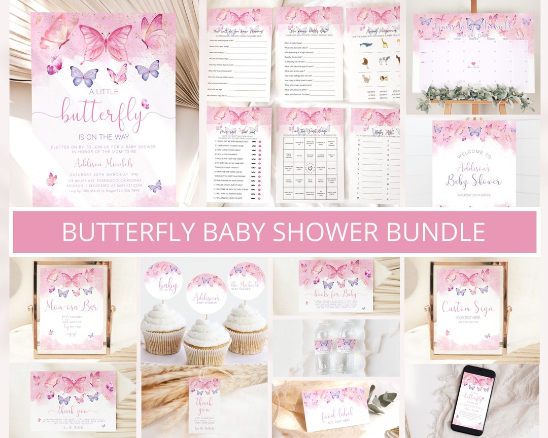 Butterfly Baby Shower Invitation Bundle, Baby Shower Butterfly Theme ...