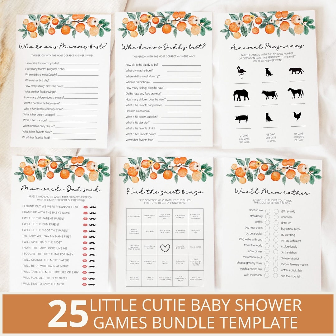 Minatee Little Cutie Scratch Off Cards – 60 Pack, Orange Theme, For Baby Shower Games & Birthday Party Prizes