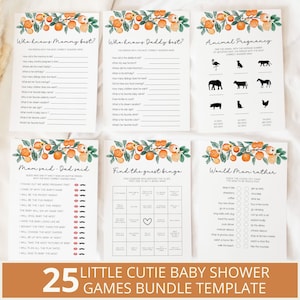 Little Cutie Baby Shower Games Bundle, A little Cutie is on the Way Games, Neutral Baby Shower, Citrus Baby Shower, Editable Games Bundle