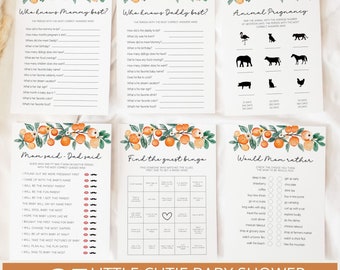 Little Cutie Baby Shower Games Bundle, A little Cutie is on the Way Games, Neutral Baby Shower, Citrus Baby Shower, Editable Games Bundle