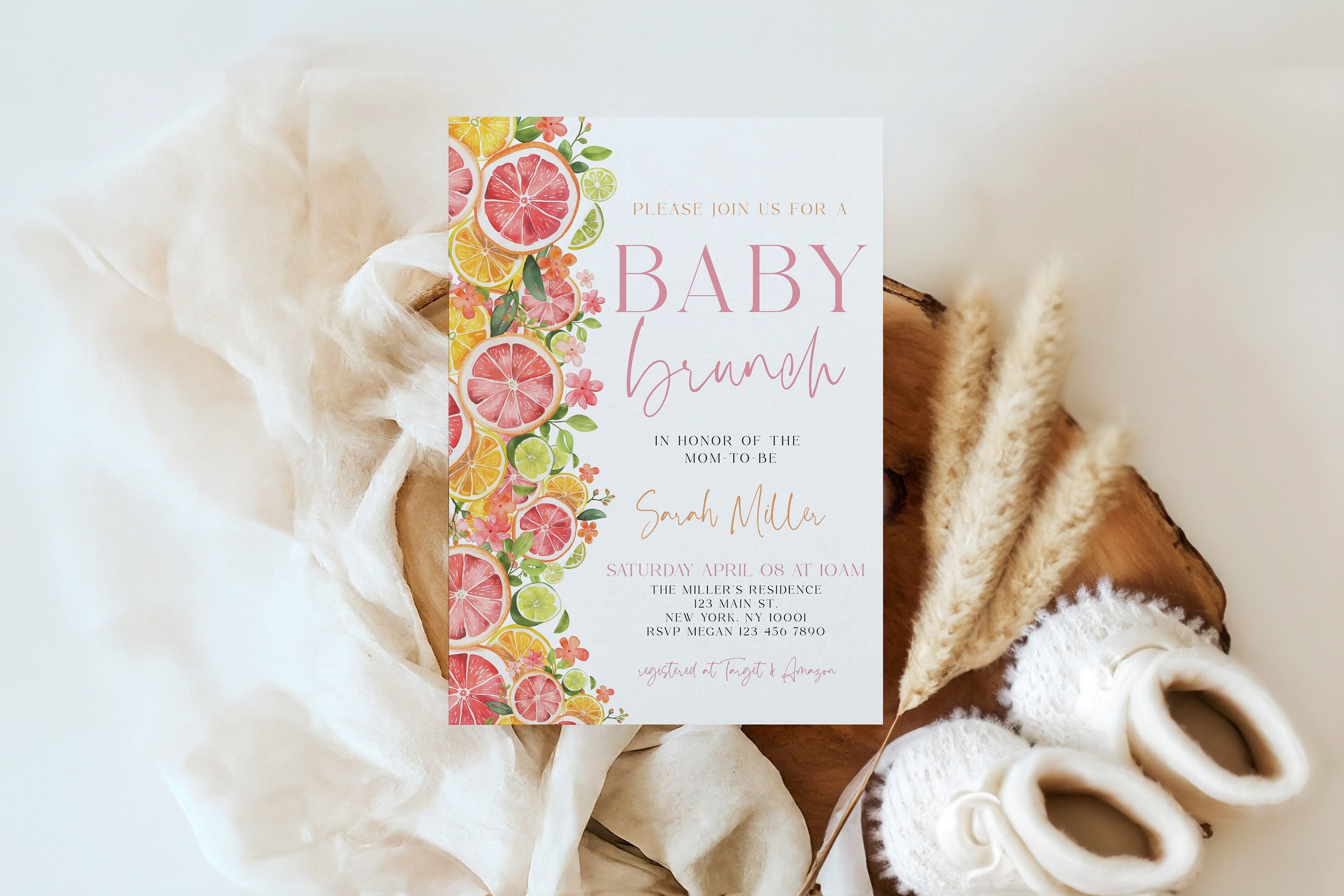 Citrus Baby Brunch Invitation, Citrus Baby Shower Invitation, Little Cutie Baby Shower, Citrus Baby Shower Invite, Floral, Template